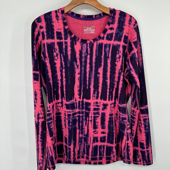 Under Armour HeatGear Long Sleeve Shirt Fitted Pink  Purple Tie-Dye Size Large - Picture 3 of 11